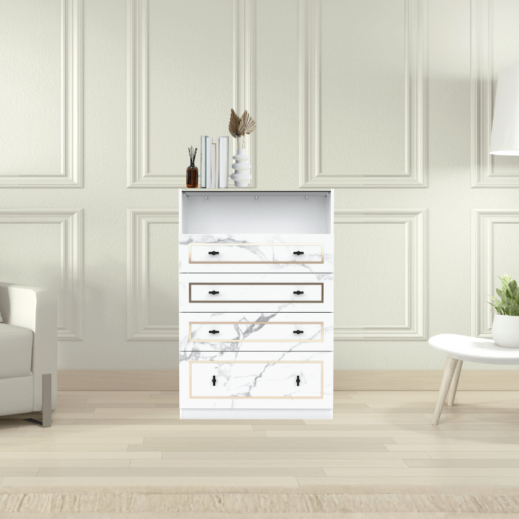 ตู้ลิ้นชัก 4 ลิ้นชัก WISDOM DESIGN FURNITURE รุ่น GDW-801 80 ซม. สีขาว/ซอฟท์มาร์เบิ้ล